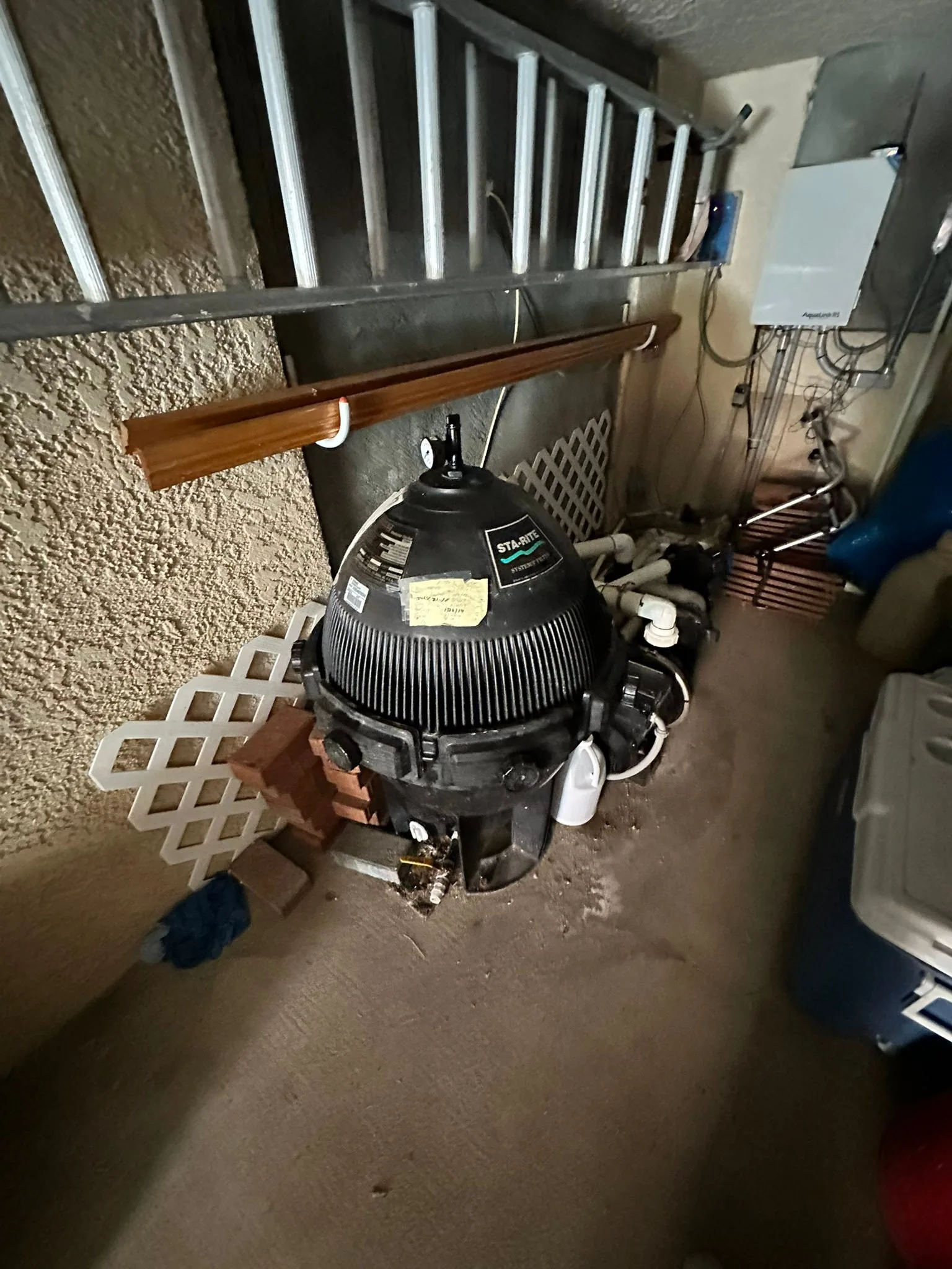 Pool heater on the equipment pad