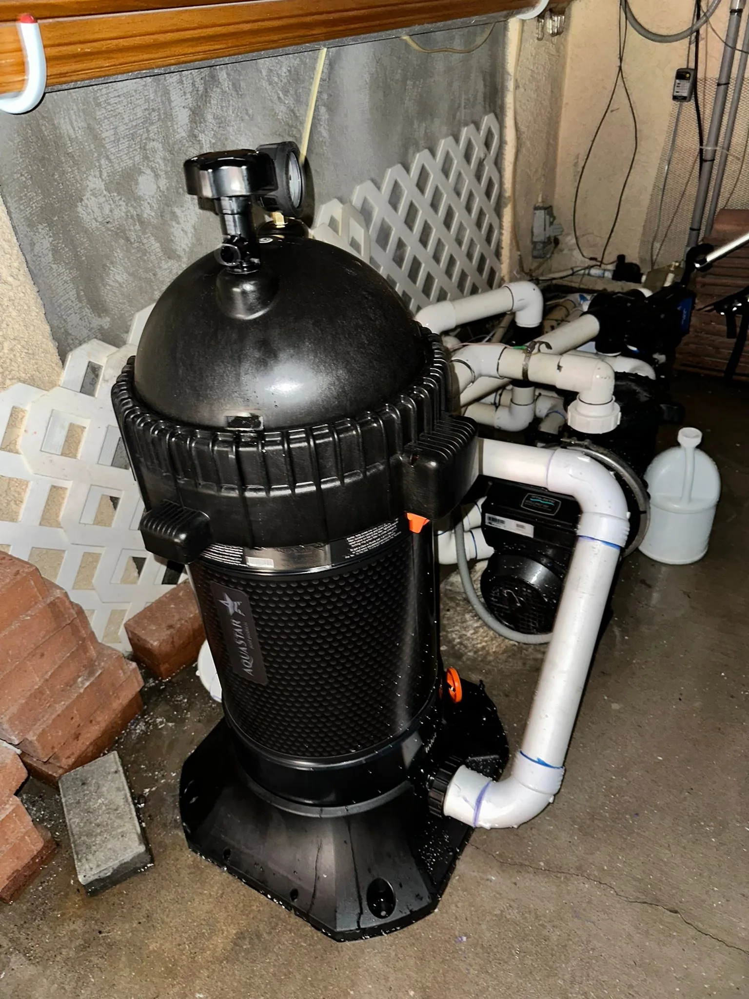 Pool equipment pad — pump, filter, and plumbing